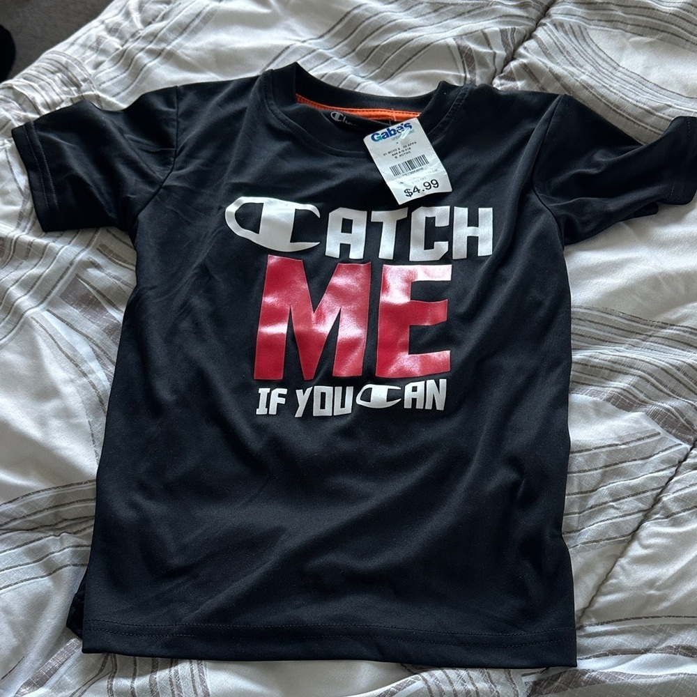 Champion Black Short Sleeve Tee with Red & White 'Catch Me' Graphic